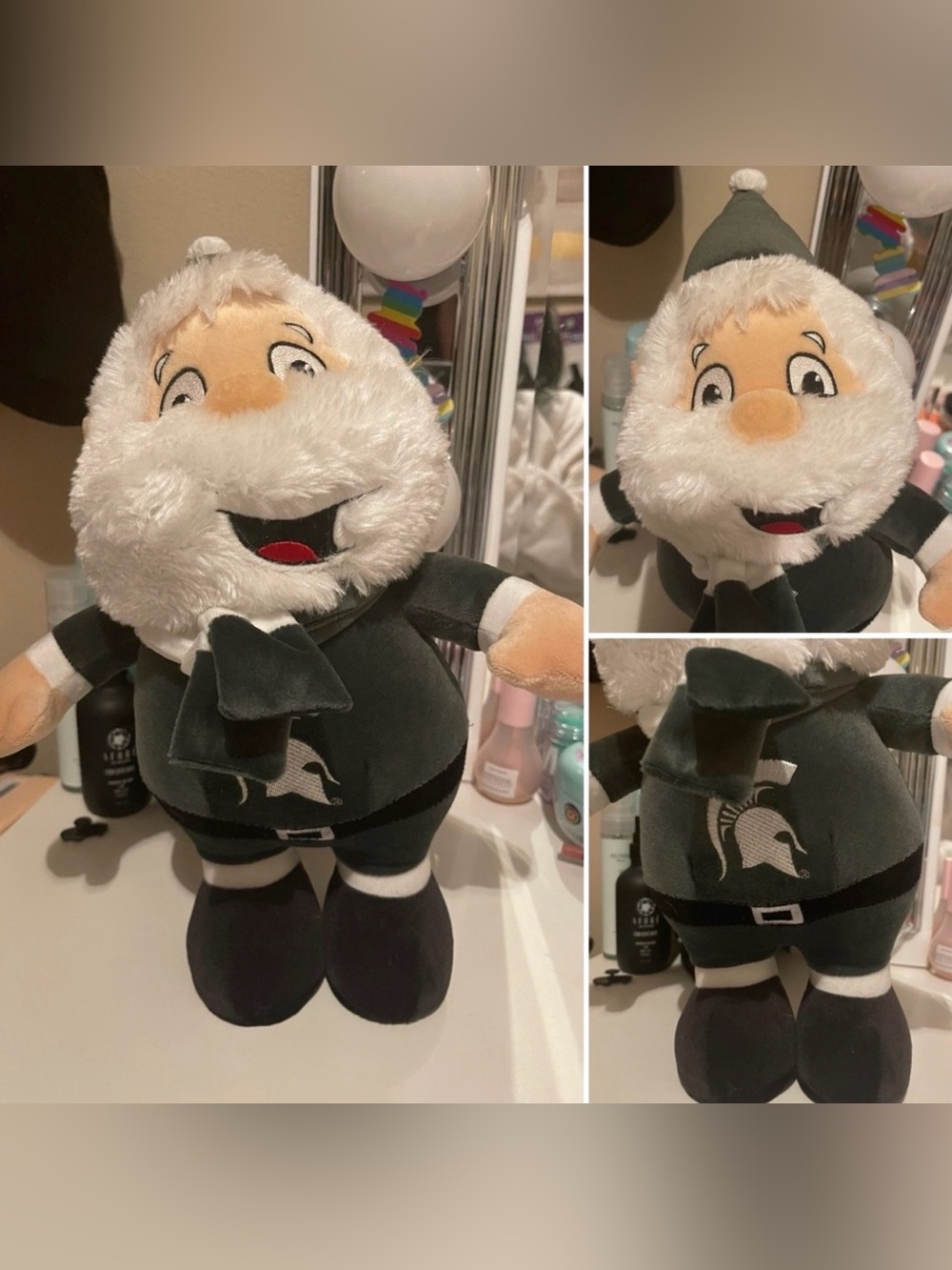 Michigan State Spartans Plush 15" Heavy Foot Weighted Santa Claus MSU Spartan